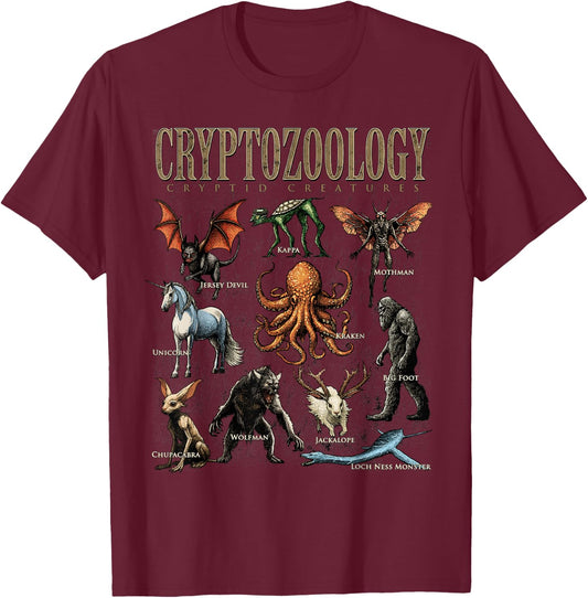 Cryptozoology Folklore Mythical Cryptid Creatures Monster T-Shirt - T-Shirt | Maroon
