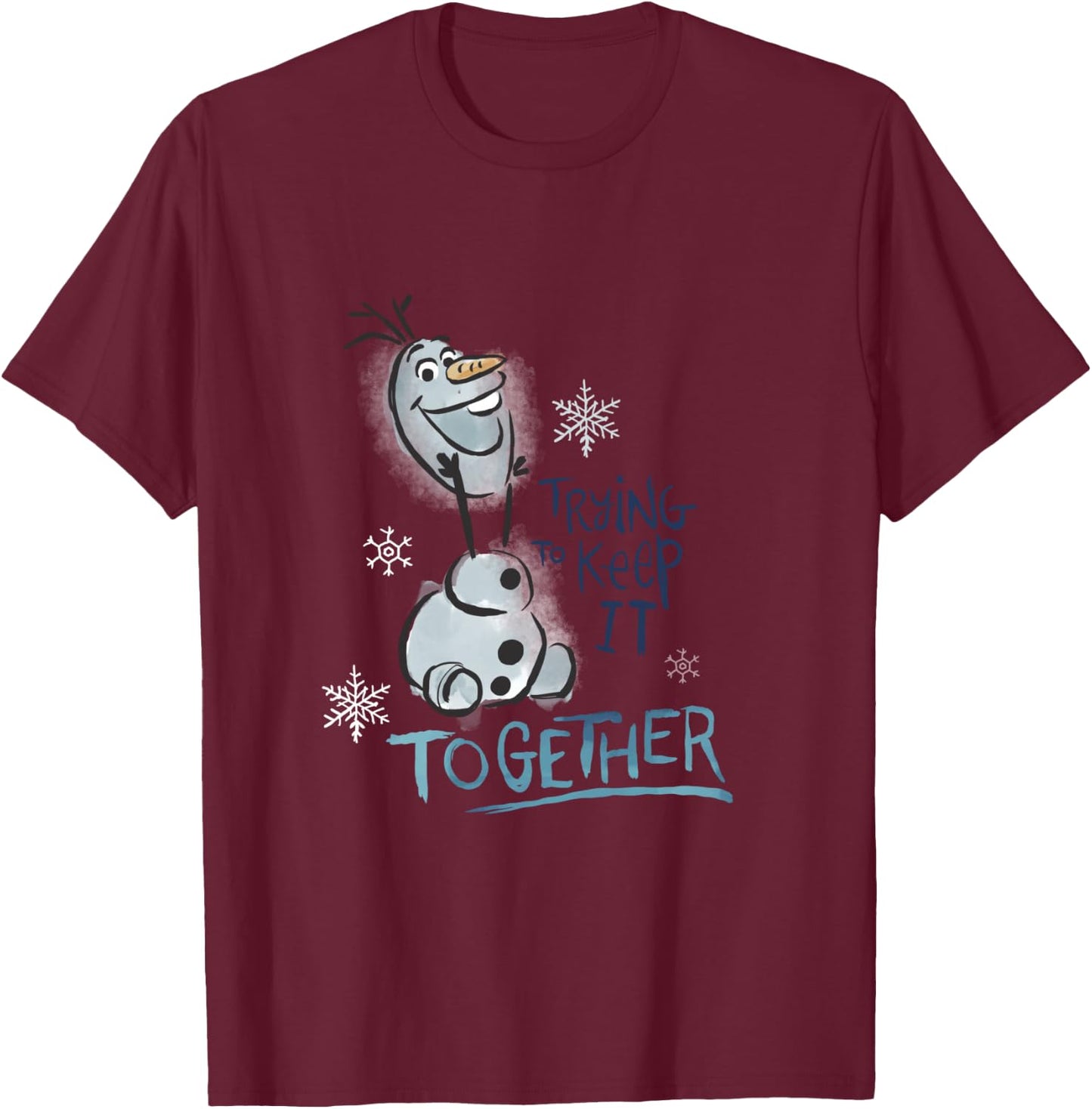 Disney Frozen Olaf Smiling Trying To Keep It Together Poster T-Shirt - T-Shirt | Maroon