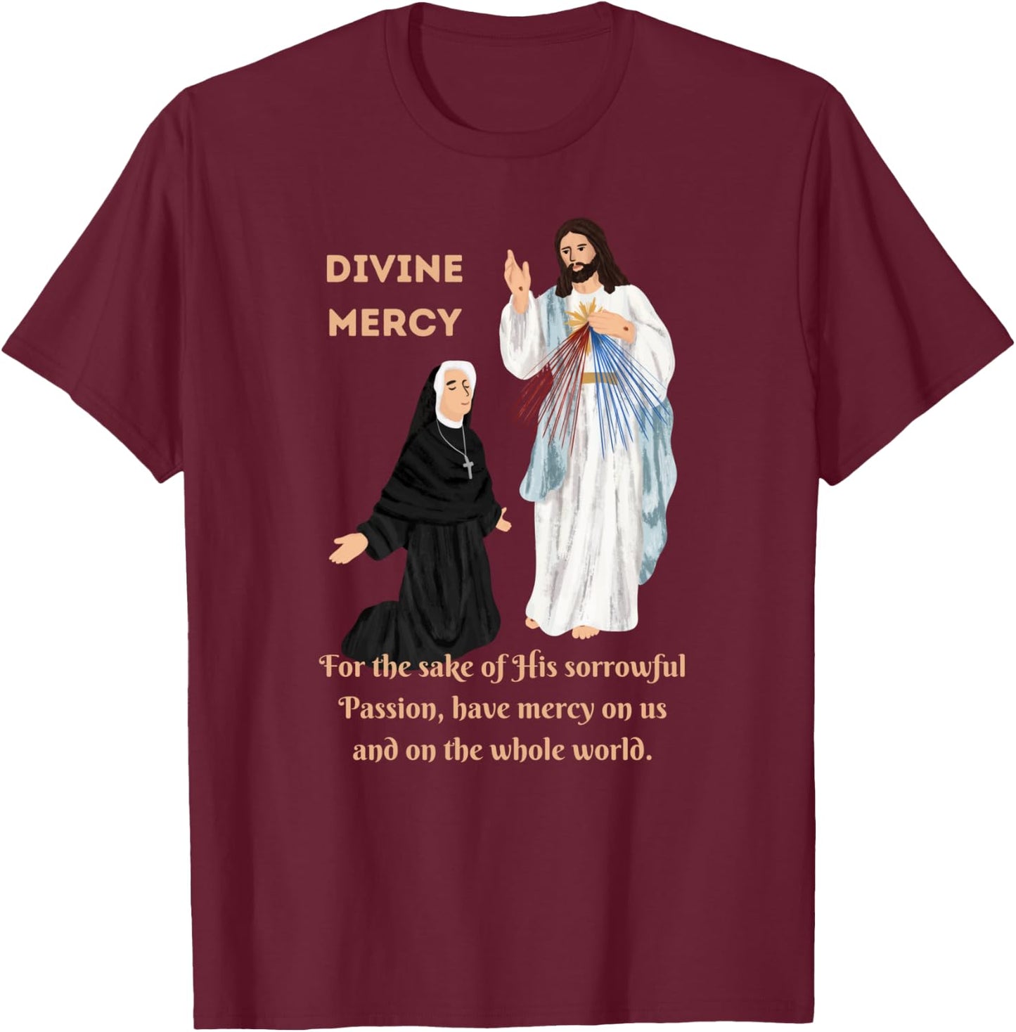 Divine Mercy Jesus and Saint Faustina T-Shirt - T-Shirt | Maroon