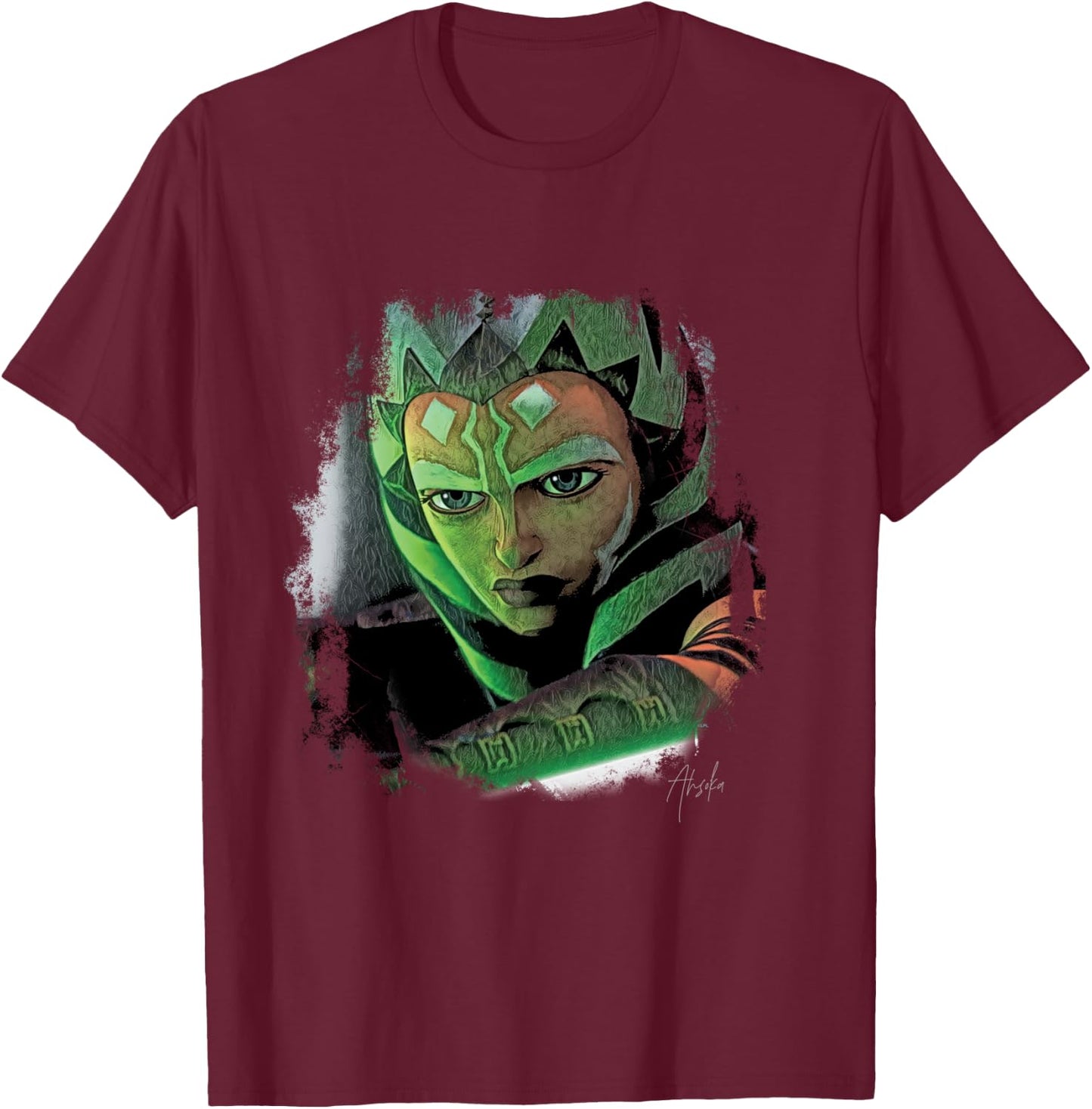 Star Wars Ahsoka Tano Tales of the Jedi Lightsaber Glow T-Shirt - T-Shirt | Maroon