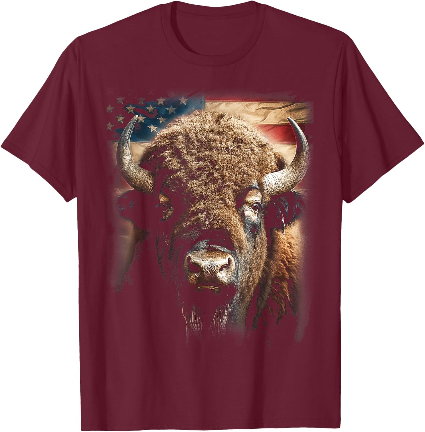 Western Buffalo American Bison USA Buffalo American flag Women Kids Men T-Shirt - T-Shirt | Maroon