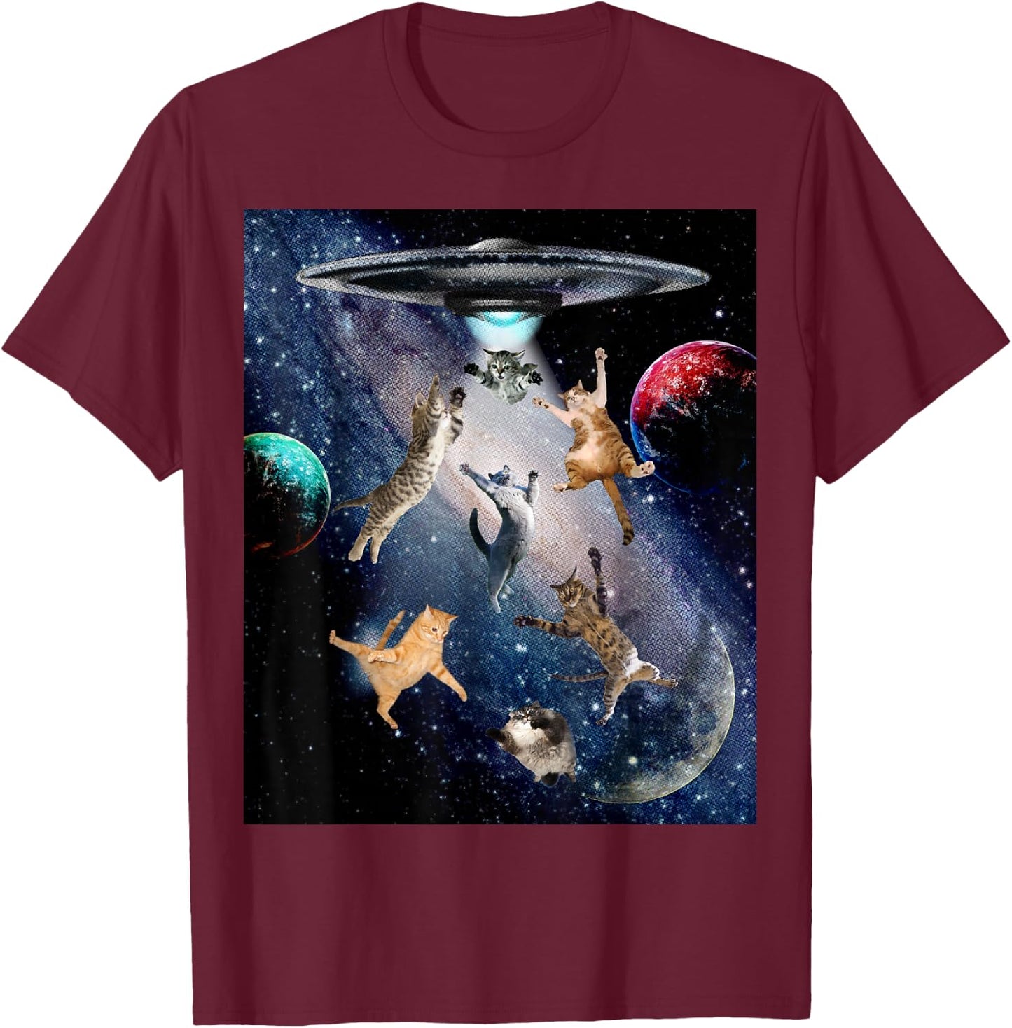 UFO Cats for Adults Galaxy Cats Cute Cat Lover T-Shirt - T-Shirt | Maroon