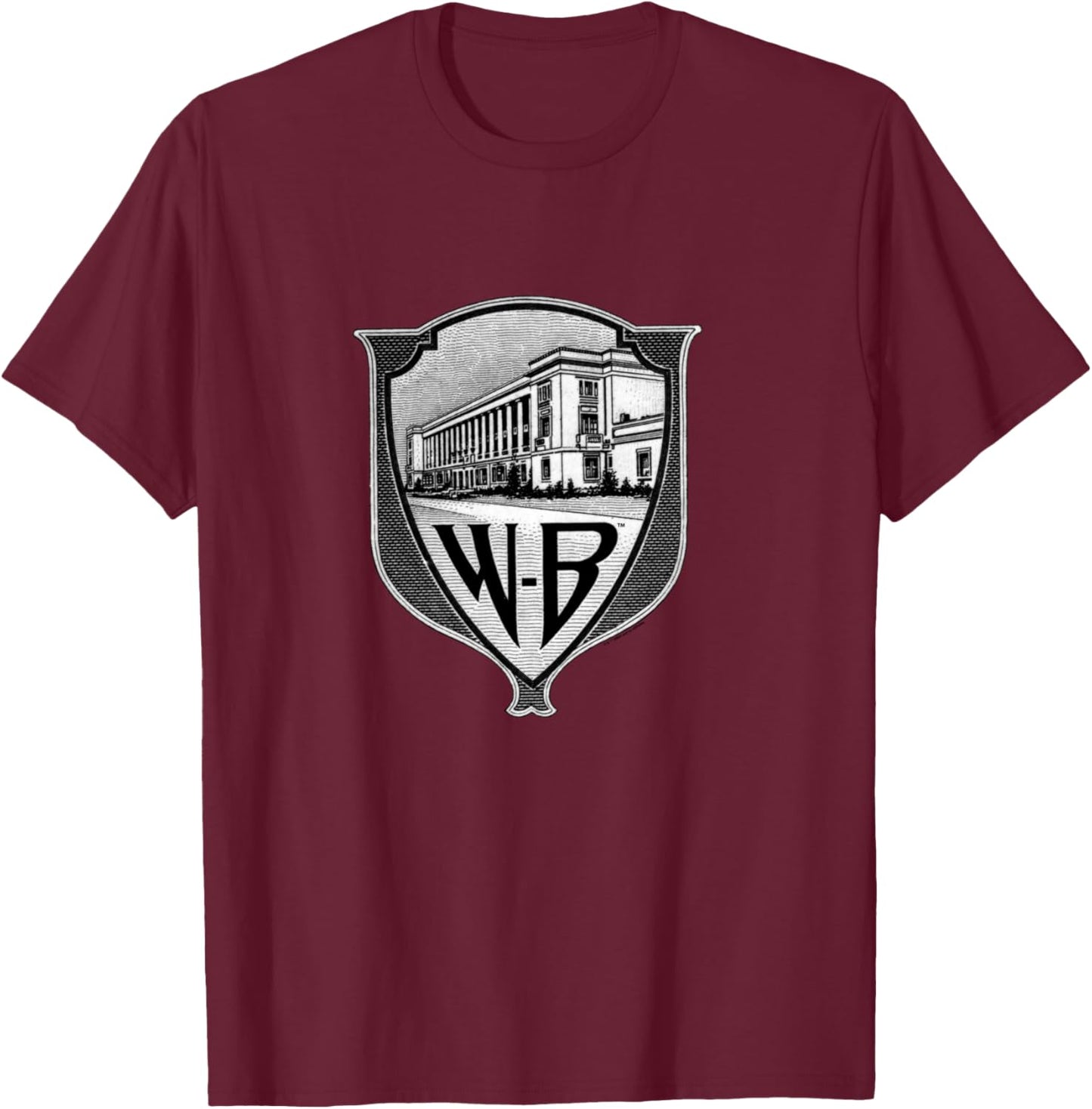 WB100 Vintage Warner Bros. Movie Studio Badge Logo T-Shirt - T-Shirt | Maroon