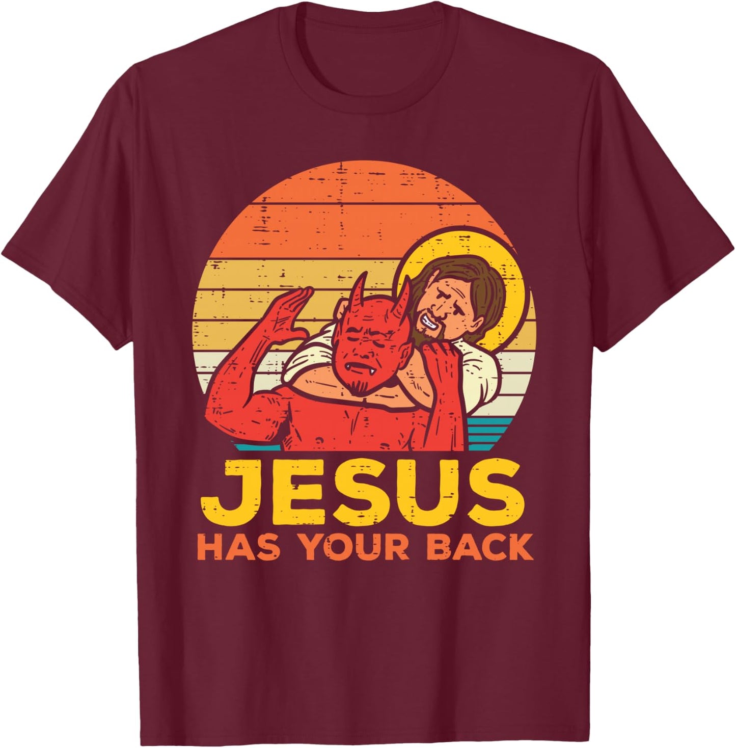 Jesus Has Your Back Jiu Jitsu Retro Christian Men Women Kids T-Shirt - T-Shirt | Maroon