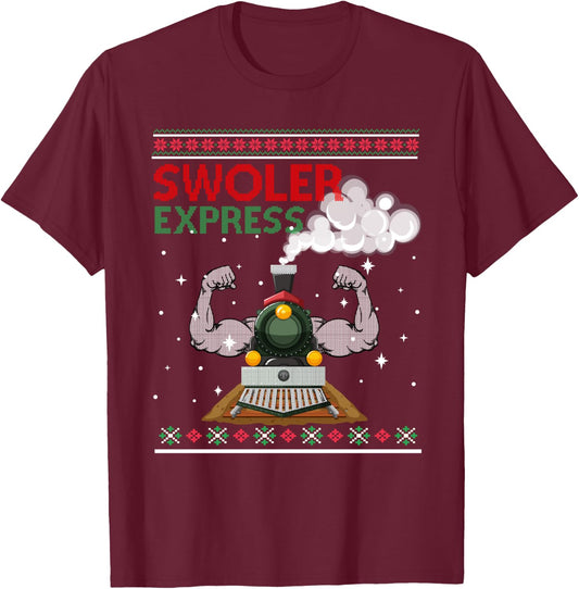 Swoler Express Ugly Christmas Season Train T-Shirt - T-Shirt | Maroon