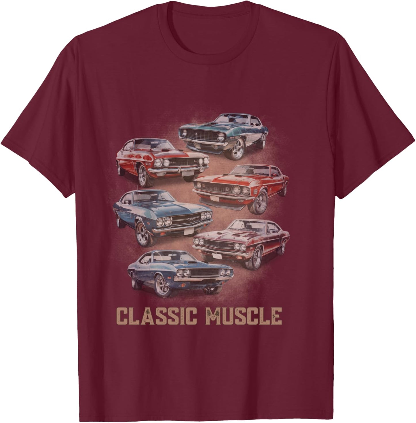 American Car Classic Muscle Car Vintage Novelty Retro Design T-Shirt - T-Shirt | Maroon