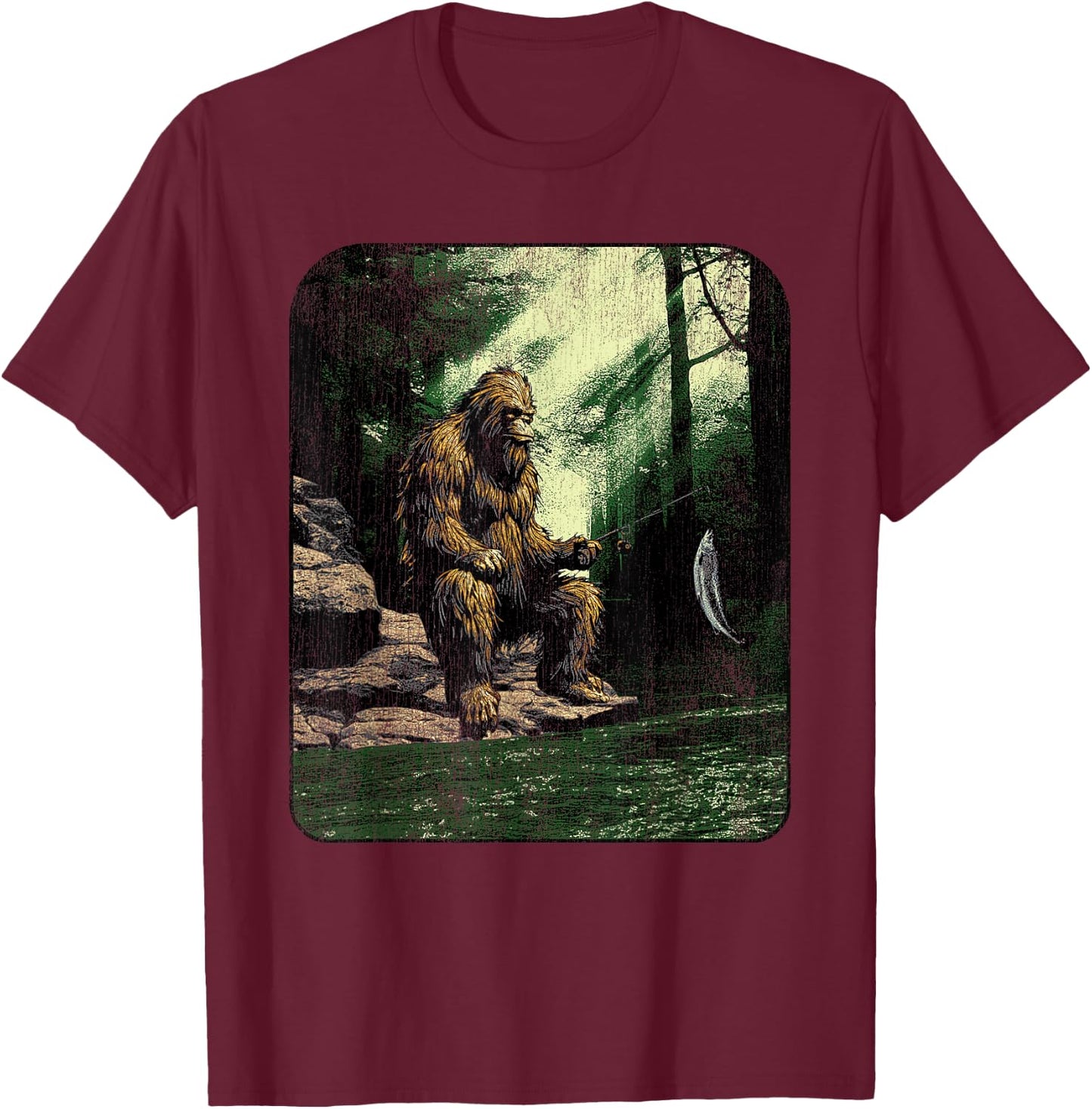 Big foot fishing, cool fishing fisher men T-Shirt - T-Shirt | Maroon