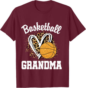Basketball Grandma Leopard Heart T-Shirt - T-Shirt | Maroon