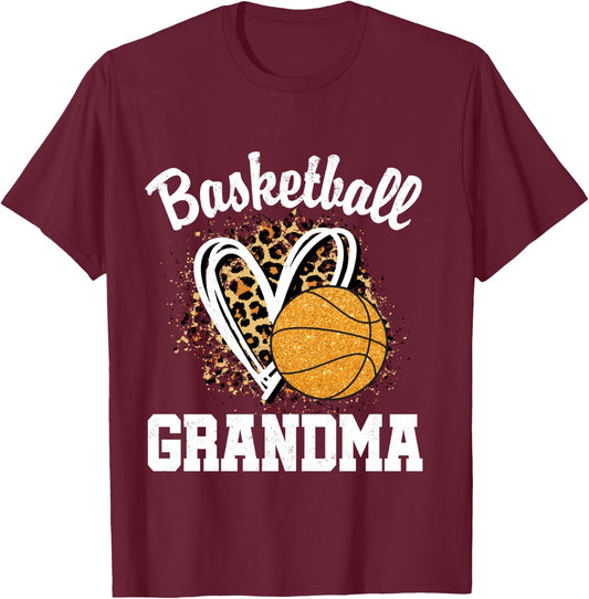 Basketball Grandma Leopard Heart T-Shirt - T-Shirt | Maroon