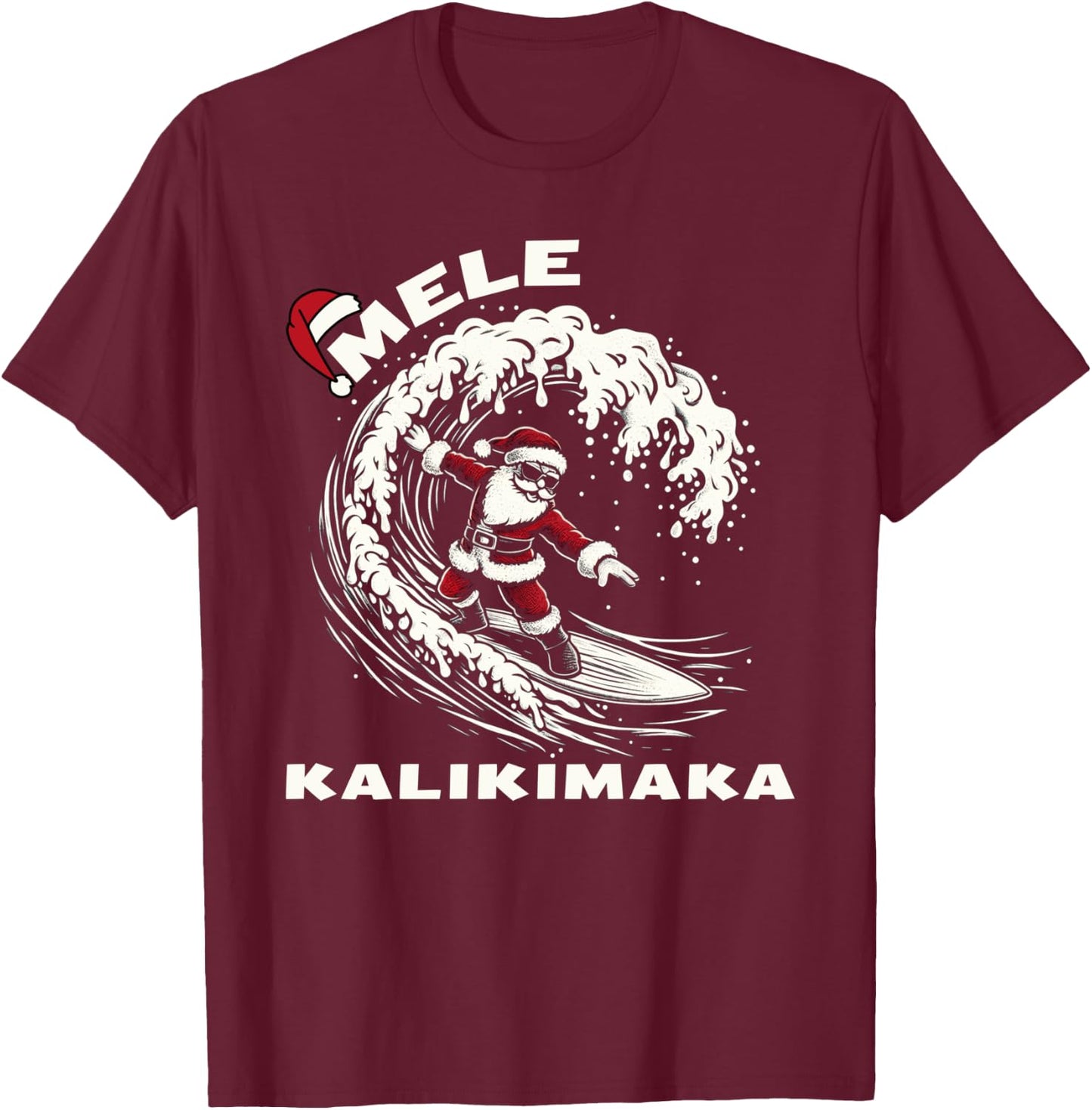 hawaiian christmas mele kalikimaka Santa Claus Surfing T-Shirt - T-Shirt | Maroon