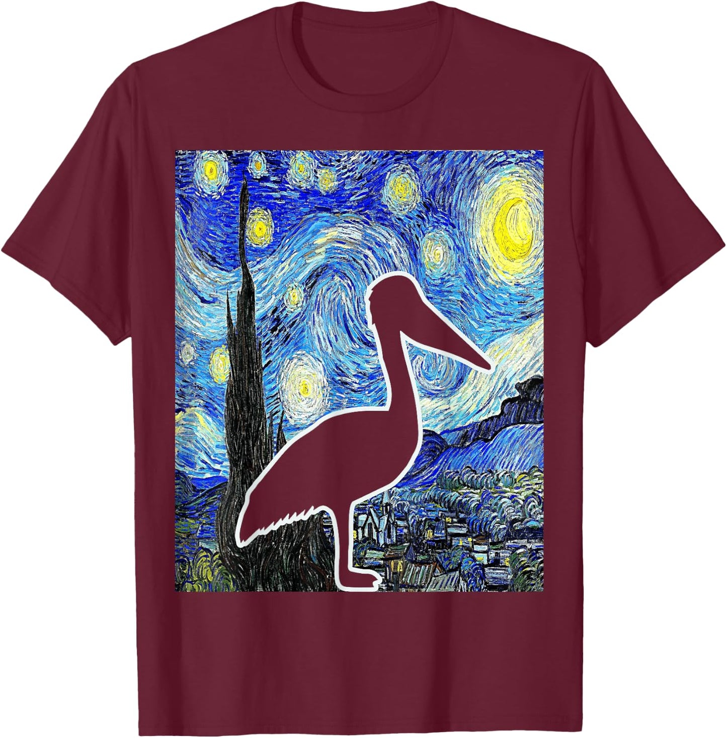 Pelican Starry Night Pelican Lover Pelican Birdwatching T-Shirt - T-Shirt | Maroon