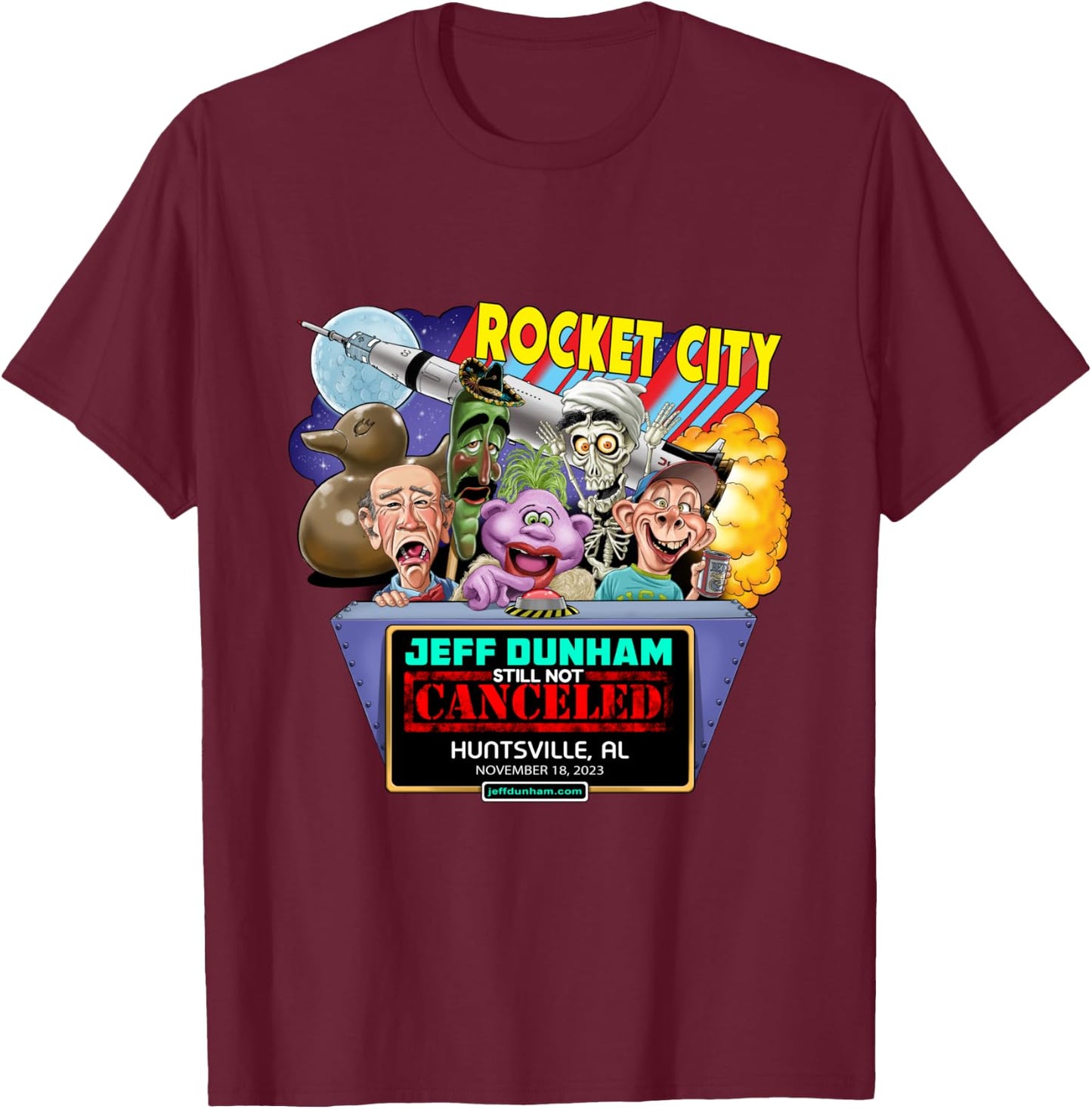Jeff Dunham Huntsville, AL (2023) T-Shirt - T-Shirt | Maroon