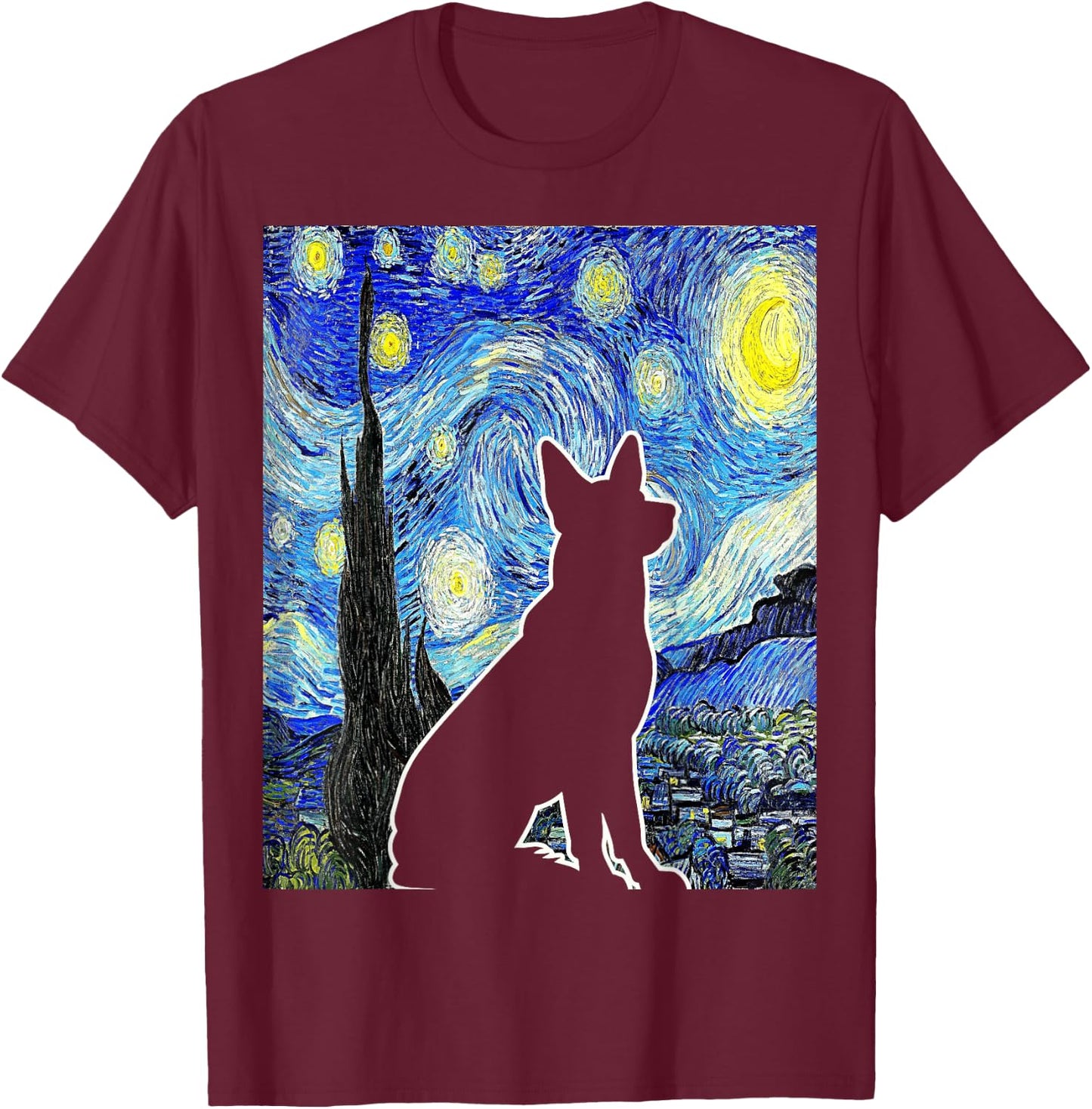 Dog Starry Night Van Gogh Funny Dog Lover T-Shirt - T-Shirt | Maroon