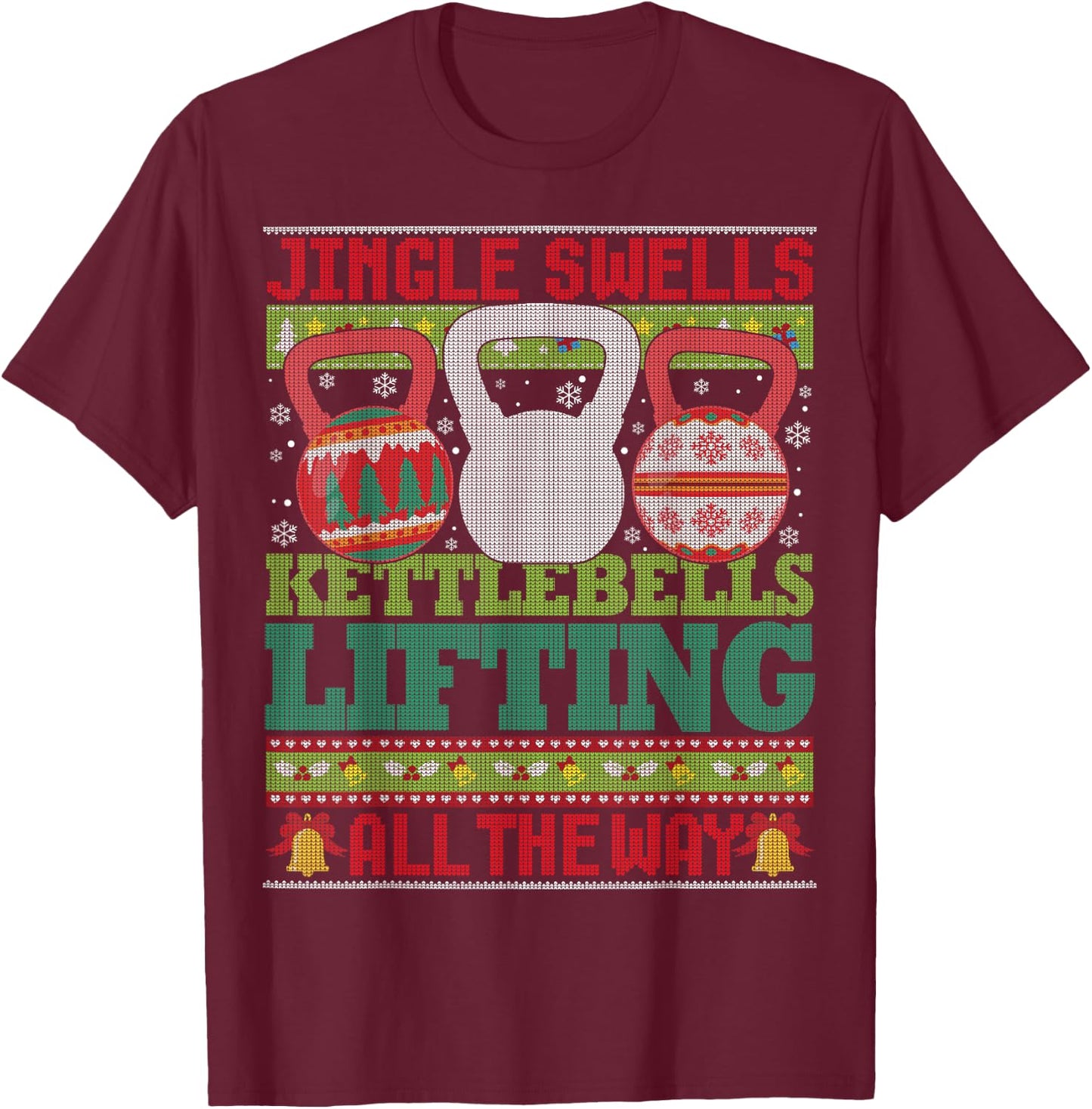 Ugly Christmas Gym Kettlebell Weightlifting Fitness Gift T-Shirt - T-Shirt | Maroon
