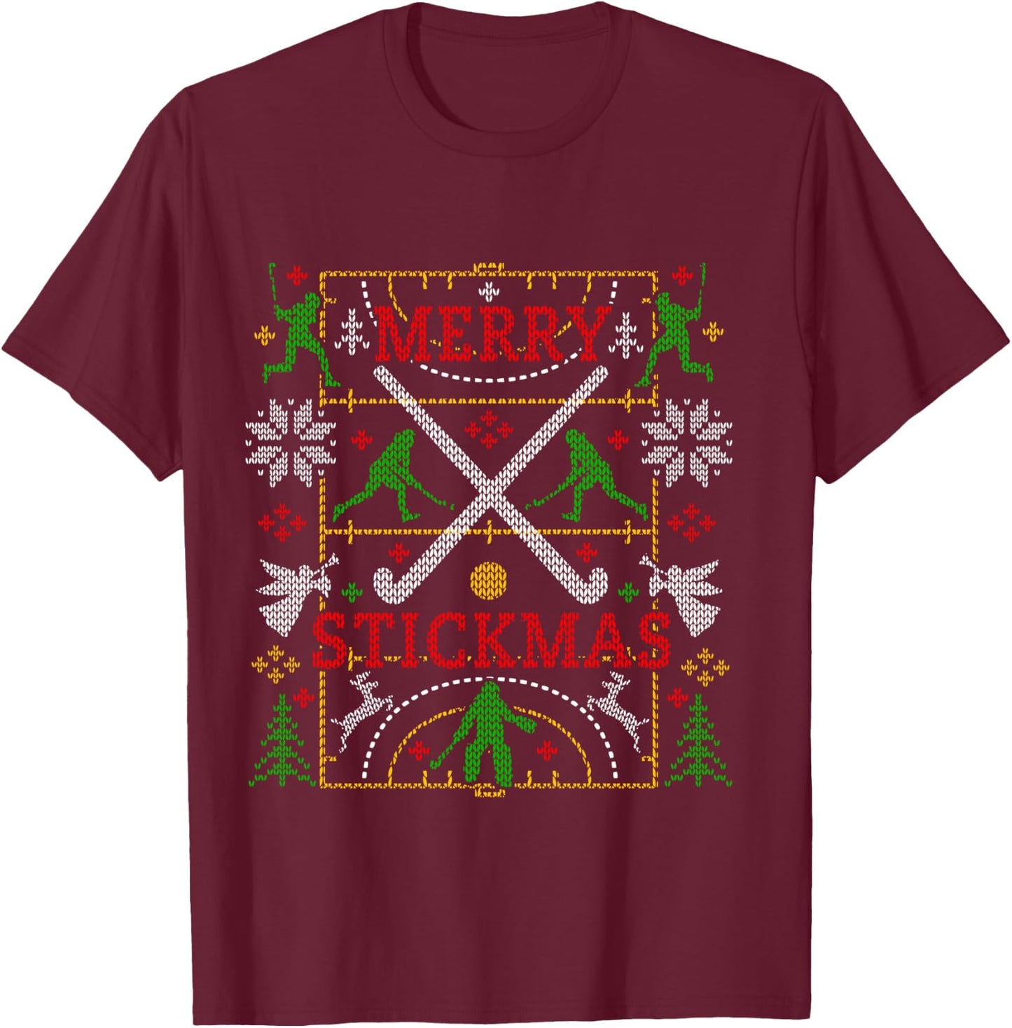 Funny Field Hockey Ugly Christmas Sweater Party Xmas Gifts T-Shirt - T-Shirt | Maroon