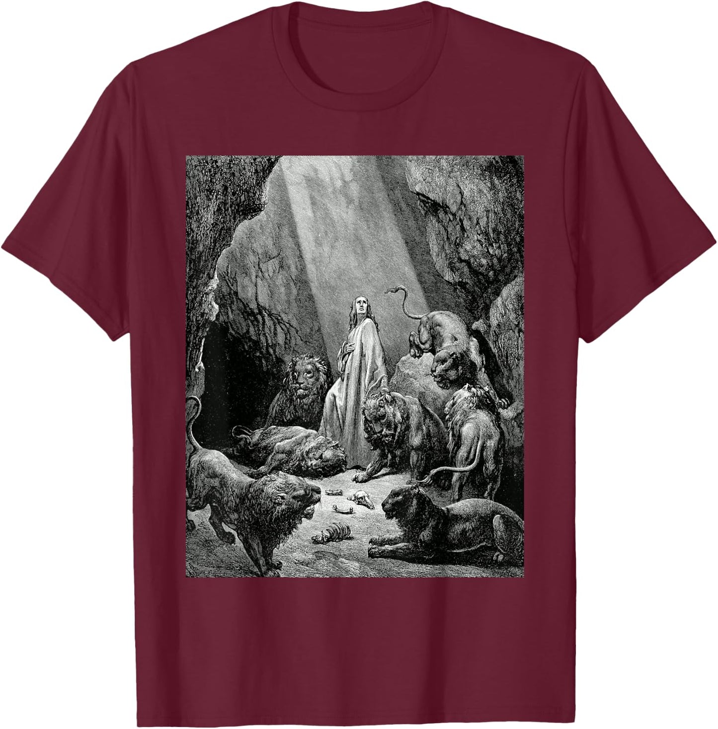 Daniel in the Lion's Den Gustave Dore Romanticism Bible Art T-Shirt - T-Shirt | Maroon