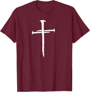 Christian Jesus Nail Cross T-Shirt - T-Shirt | Maroon