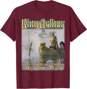 King Arthur Excalibur Sword Lake Merlin Medieval Literature T-Shirt - T-Shirt | Maroon