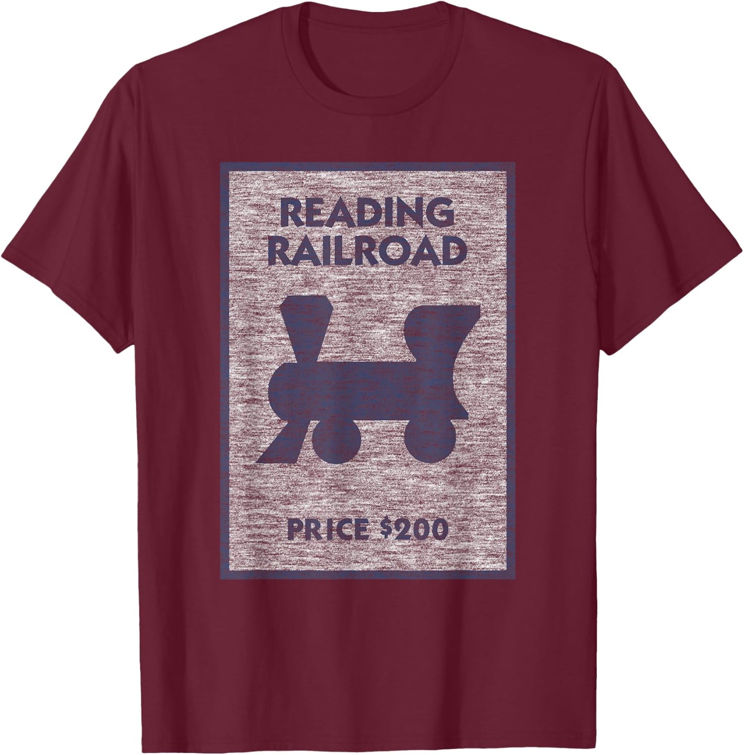 Monopoly Reading Railroad Vintage Place Icon Logo T-Shirt - T-Shirt | Maroon