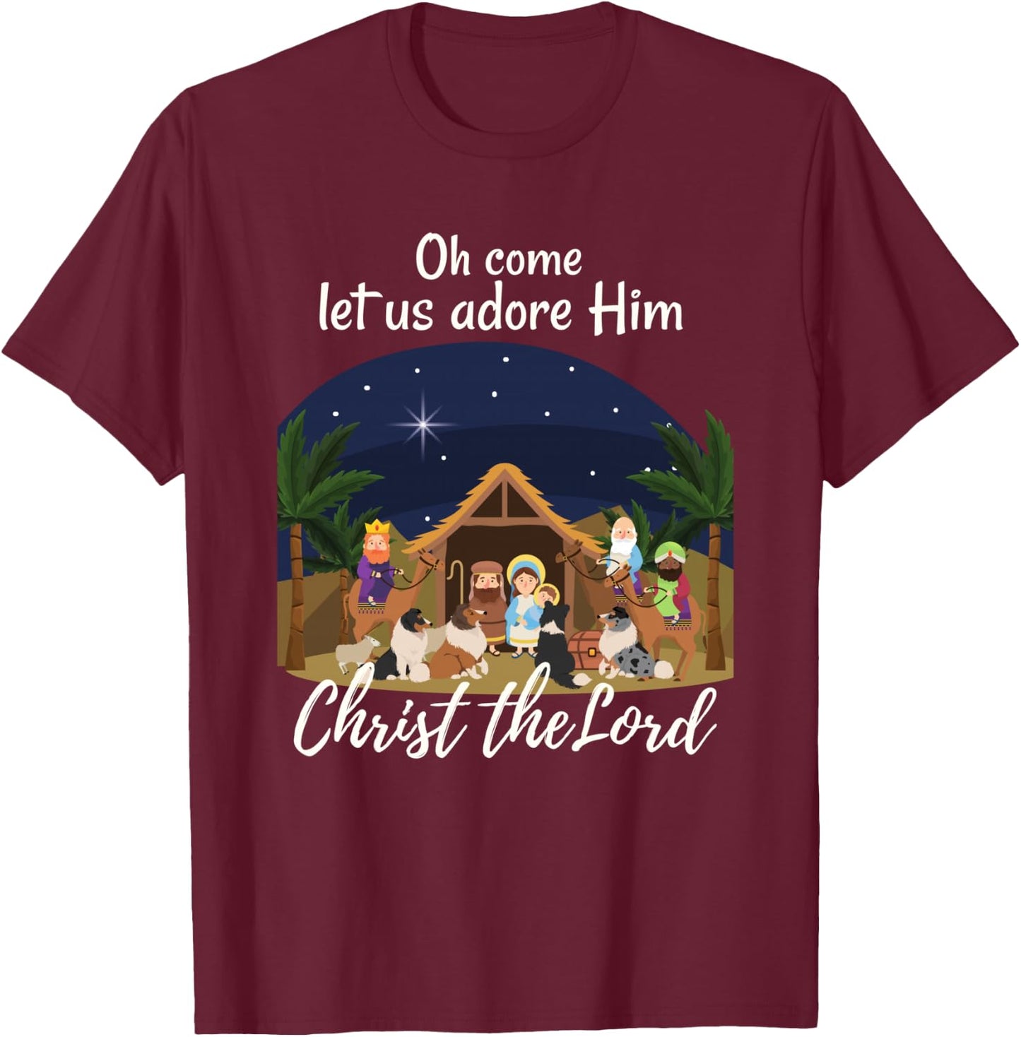 Sheltie Christmas Adorable Nativity with Shelties T-Shirt - T-Shirt | Maroon