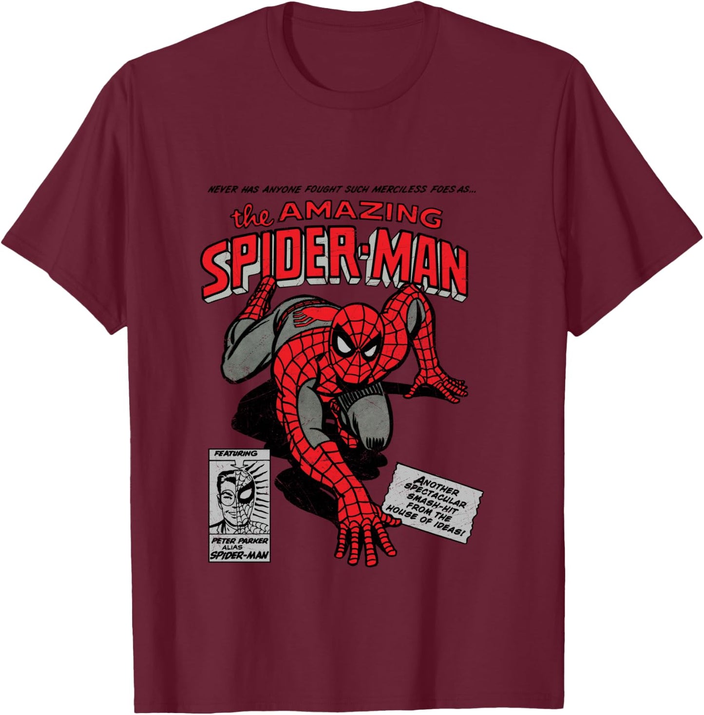 Marvel Spider-Man Retro Comic T-Shirt - T-Shirt | Maroon