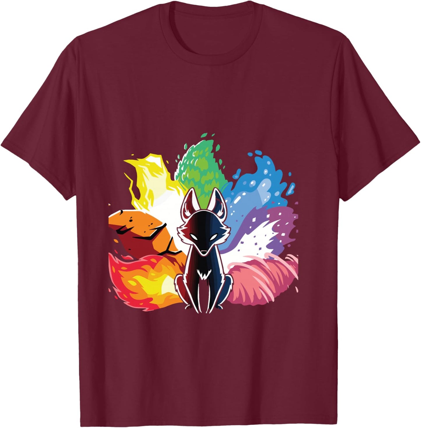 Kitsune Nine Tail Rainbow Fox T-Shirt - T-Shirt | Maroon