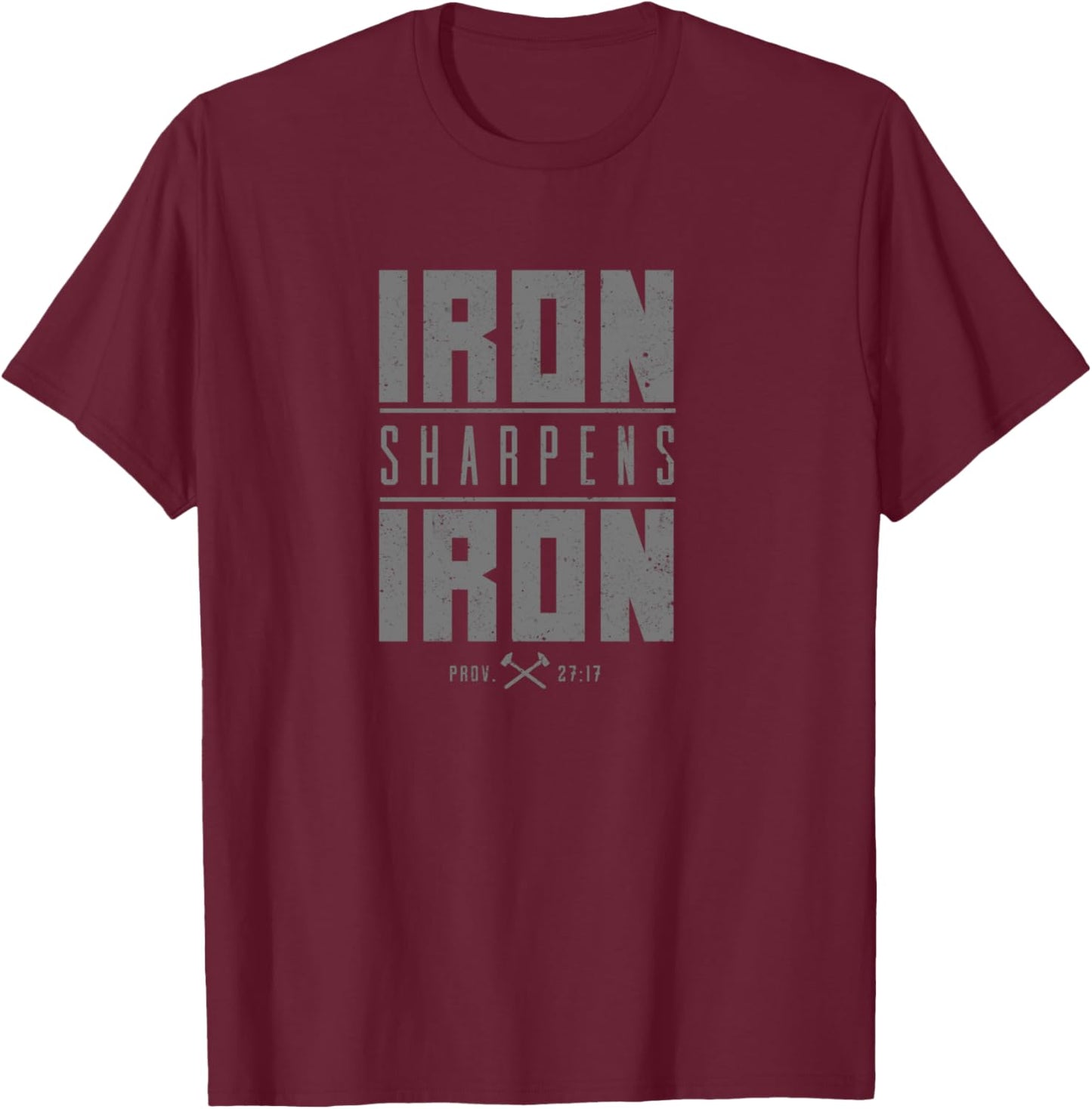 Iron Sharpen's Iron Christian Men Bible Scripture Gym Workout T-Shirt - T-Shirt | Maroon