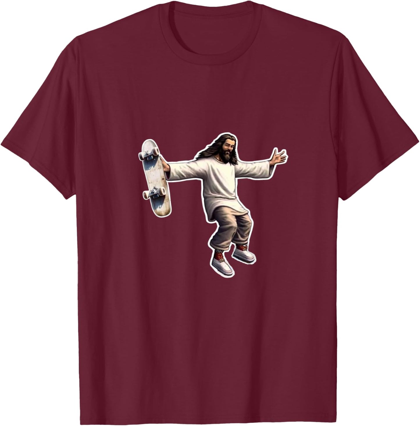 Steezus Christ Shredding Skateboard Trending Meme T-Shirt - T-Shirt | Maroon