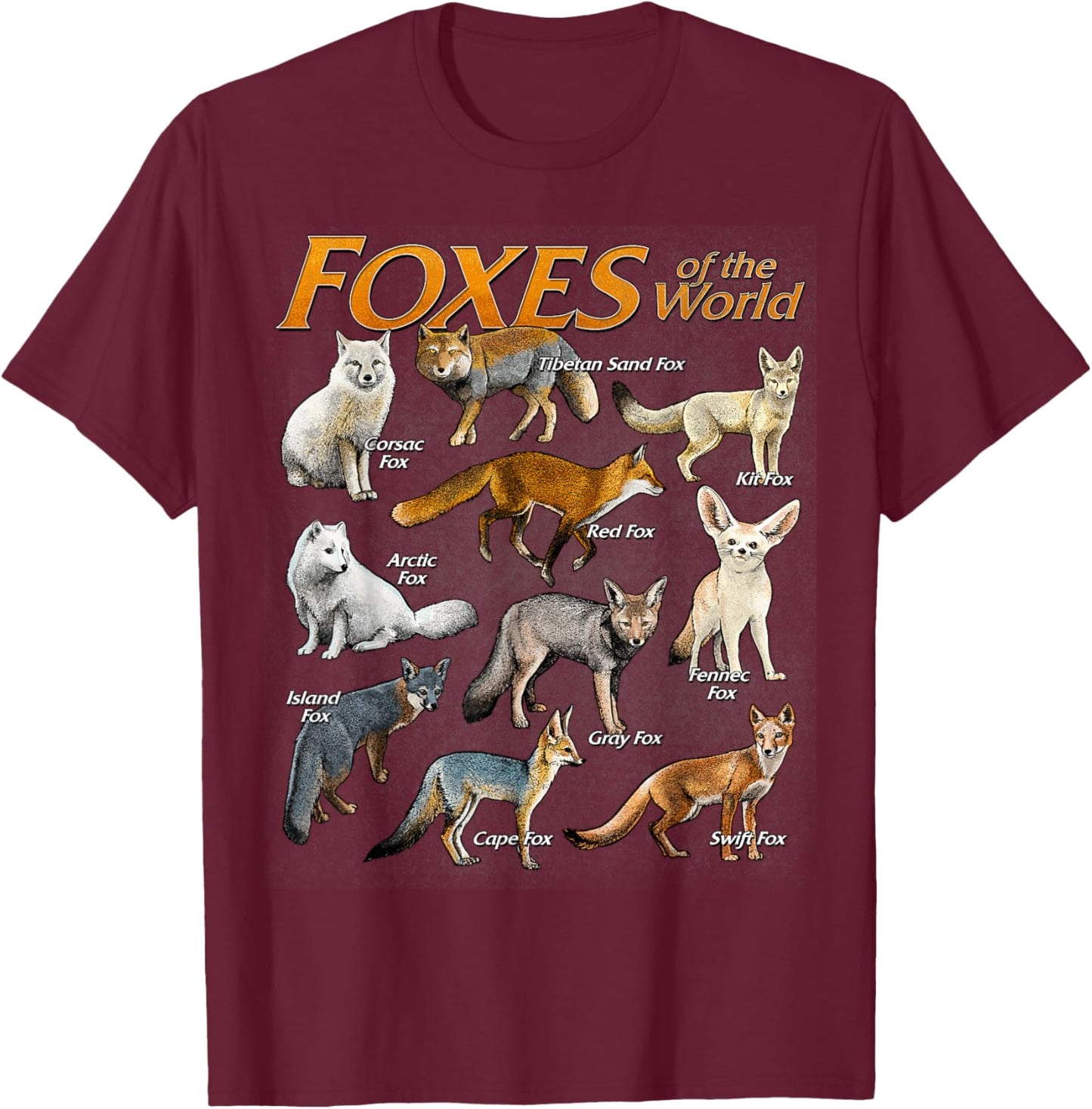 Foxes Animals of the World Educational Fox Lover Zookeeper T-Shirt - T-Shirt | Maroon
