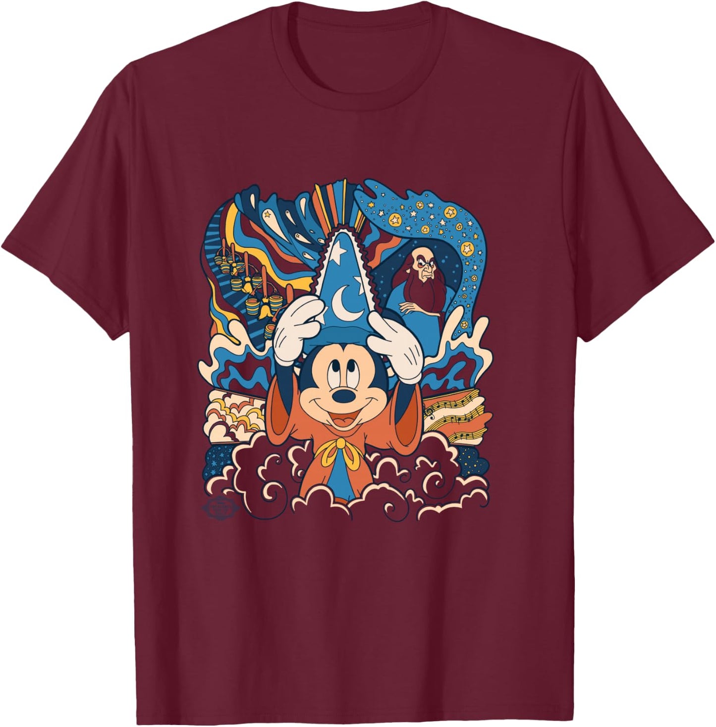 Disney Fantasia Mickey Mouse Sorcerer’s Apprentice Retro T-Shirt - T-Shirt | Maroon