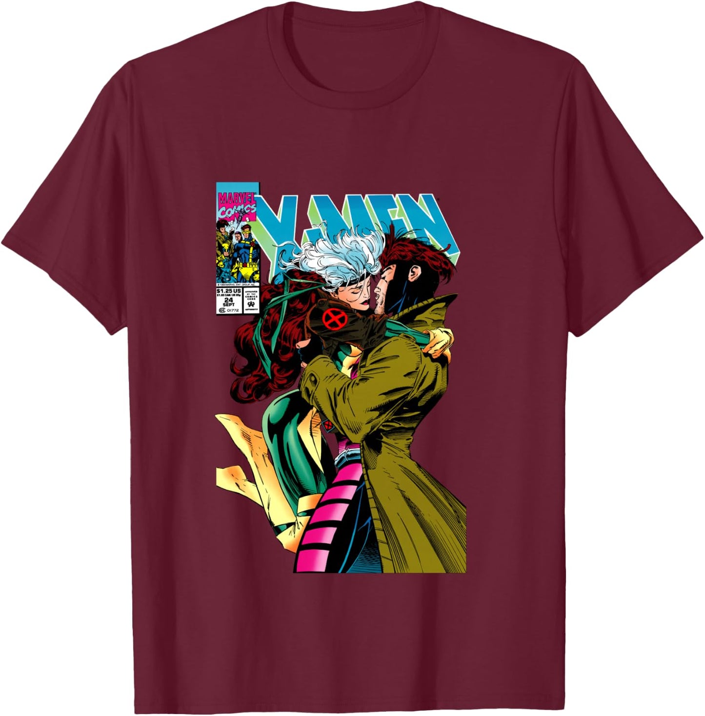 Marvel X-Men Gambit & Rogue Beautiful Couple Cover T-Shirt - T-Shirt | Maroon