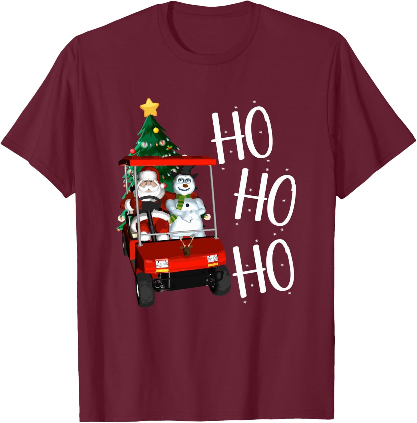 Ho Ho Funny Santa On Golf Cart With Christmas Tree T-Shirt - T-Shirt | Maroon
