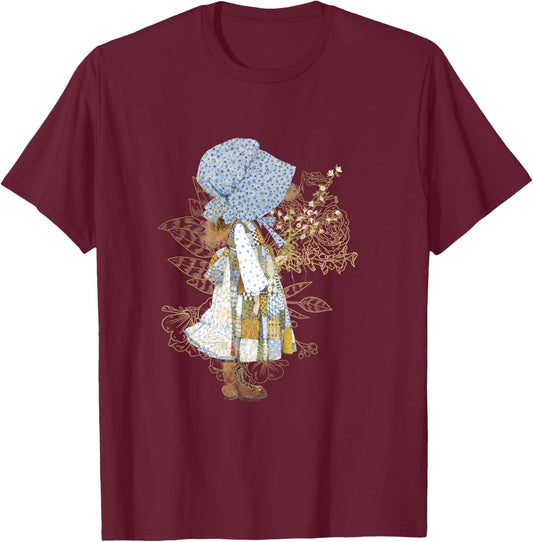 Holly Hobbie County Girl Holding Flowers Sweet Vintage T-Shirt - T-Shirt | Maroon