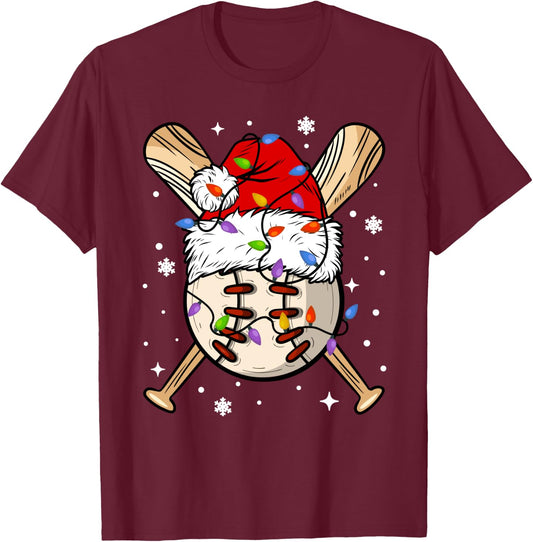 Baseball Snowman Balls Snow Christmas Xmas Women T-Shirt - T-Shirt | Maroon