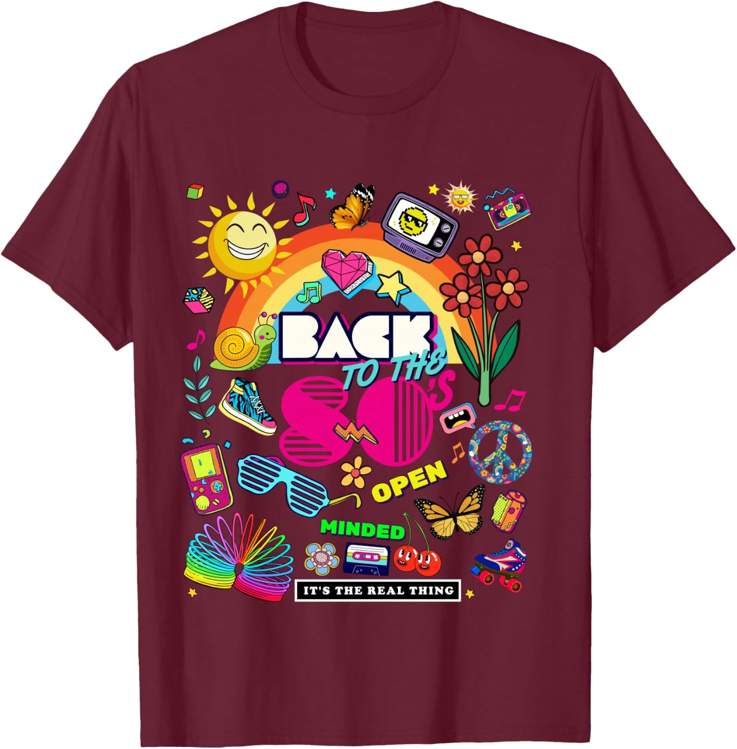 I Love 80's Retro Back To 80's Stuff Illustration Graphic T-Shirt - T-Shirt | Maroon