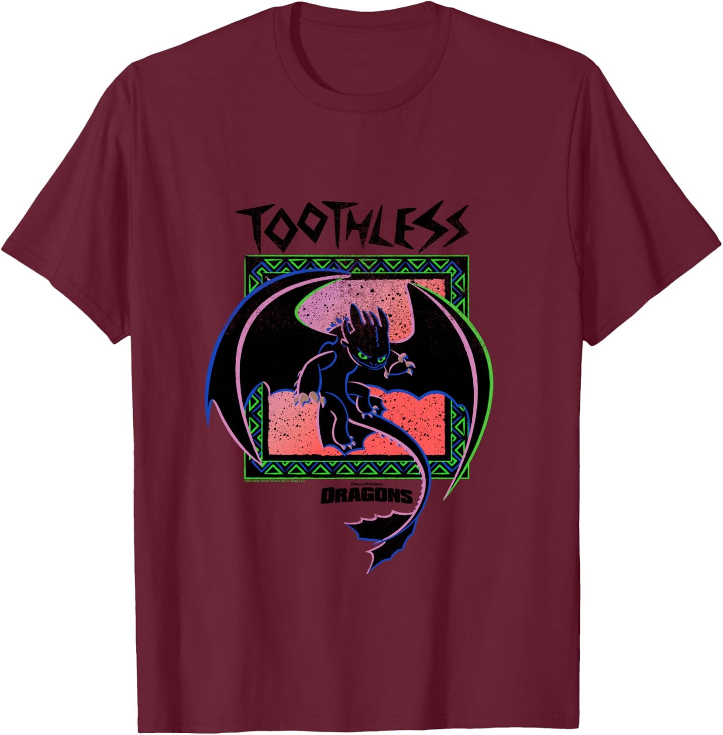 DreamWorks Dragons Toothless Neon T-Shirt - T-Shirt | Maroon