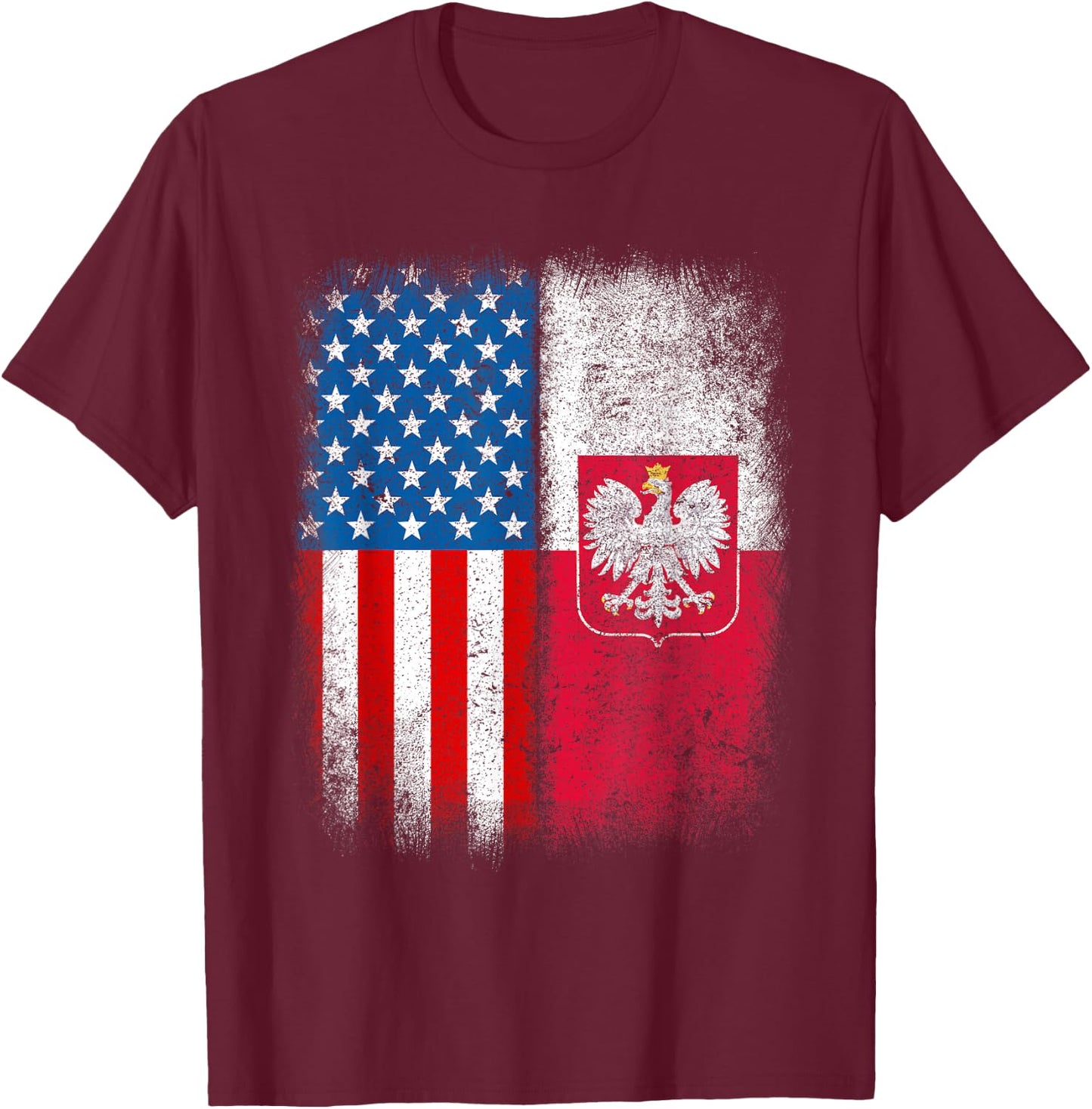 Polish American Flag Half Poland USA Us Polska Eagle Emblem T-Shirt - T-Shirt | Maroon