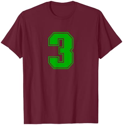 Number #3 Green Sports Fan Jersey Number T-Shirt - T-Shirt | Maroon