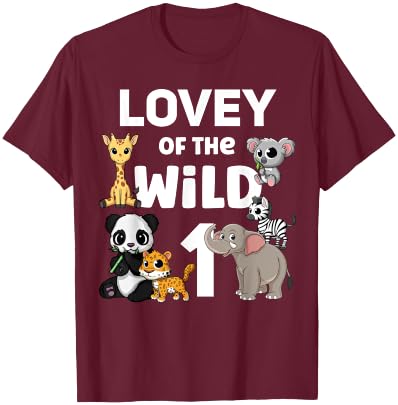 Lovey of the Wild One Zoo 1st Birthday Party Safari Jungle T-Shirt - T-Shirt | Maroon