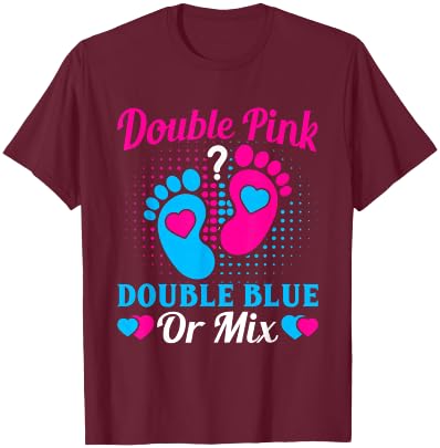 Double Pink Double Blue Mix Twin Gender Announcement Reveal T-Shirt - T-Shirt | Maroon