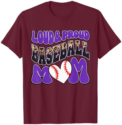 Loud Proud Baseball Mom Purple Team Leopard Baseball Mom T-Shirt - T-Shirt | Maroon