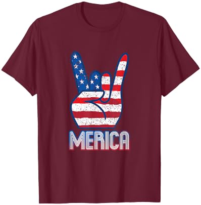 Merica Rock Sign 4th of July Vintage American Flag Retro USA Women Kids Men T-Shirt - T-Shirt | Maroon