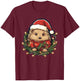 Cute Hedgehog Christmas Lights Santa Hat Xmas Pajama T-Shirt - T-Shirt | Maroon