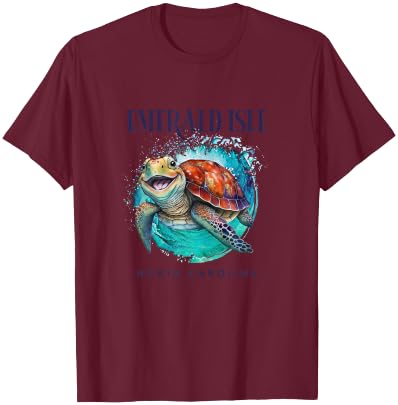 Emerald Isle North Carolina Watercolor Happy Sea Turtle T-Shirt - T-Shirt | Maroon