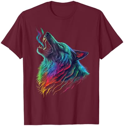colorful wolf Howl head art Face for lover wolves wildlife T-Shirt - T-Shirt | Maroon