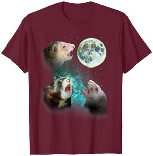 Three Ferrets Howl At Moon 3 Wolfs Wolves - Funny Parody T-Shirt - T-Shirt | Maroon