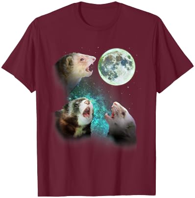 Three Ferrets Howl At Moon 3 Wolfs Wolves - Funny Parody T-Shirt - T-Shirt | Maroon