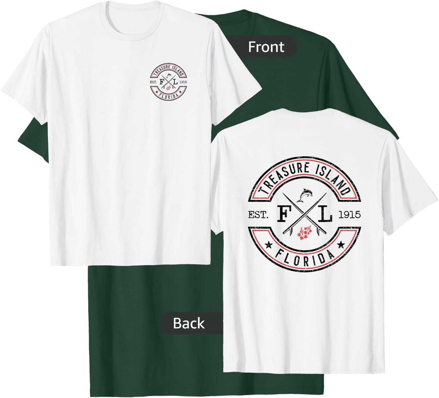 Treasure Island Florida FL Retro Surfer Front & Back T-Shirt - T-Shirt | Forest
