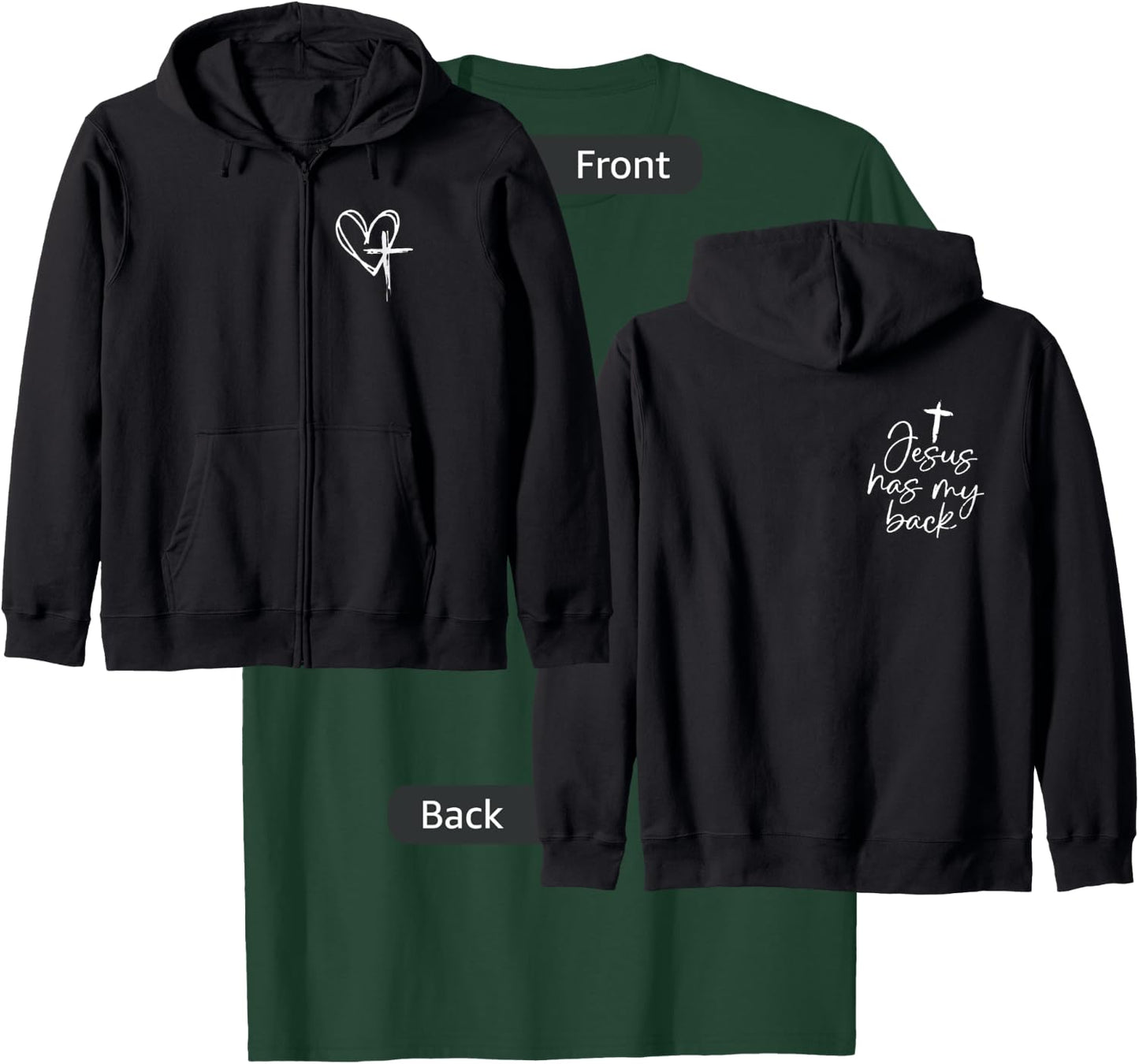 jesus has my back Zip T-Shirt - T-Shirt | Forest
