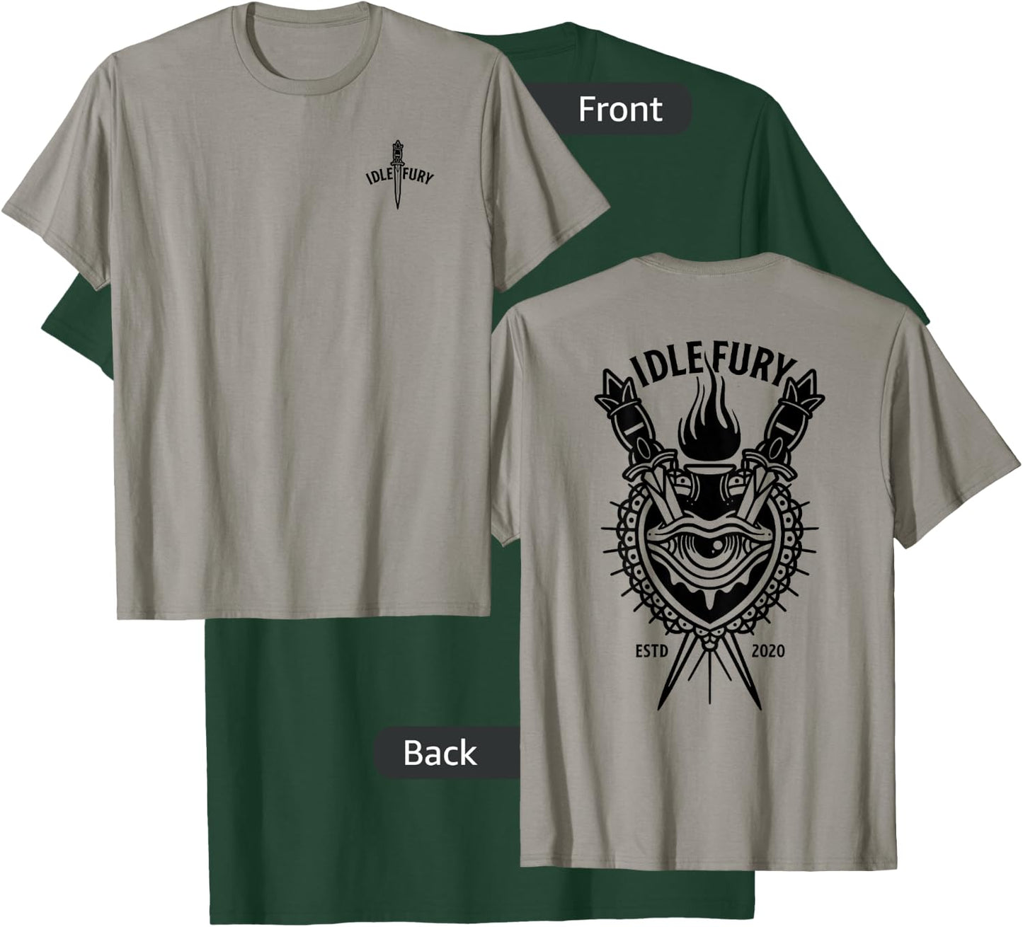 VIEW BACK PRINT Idle Fury Sacred Heart Swords Daggers Tattoo T-Shirt - T-Shirt | Forest